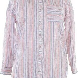 Maeve by Anthropologie | Linen Button Down Stripe + Polka Dot | Large